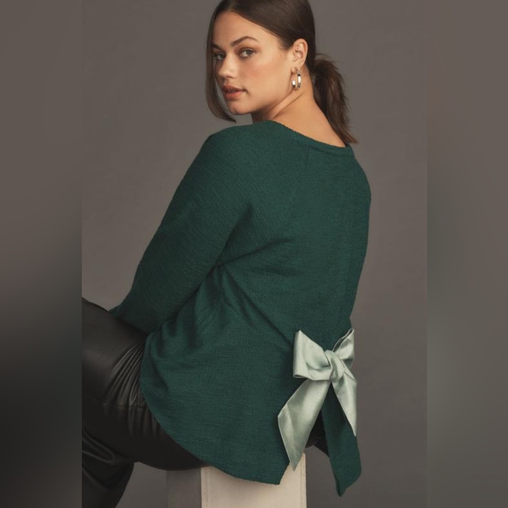 Anthropologie Green Tie Front 3/4 Sleeve Blouse